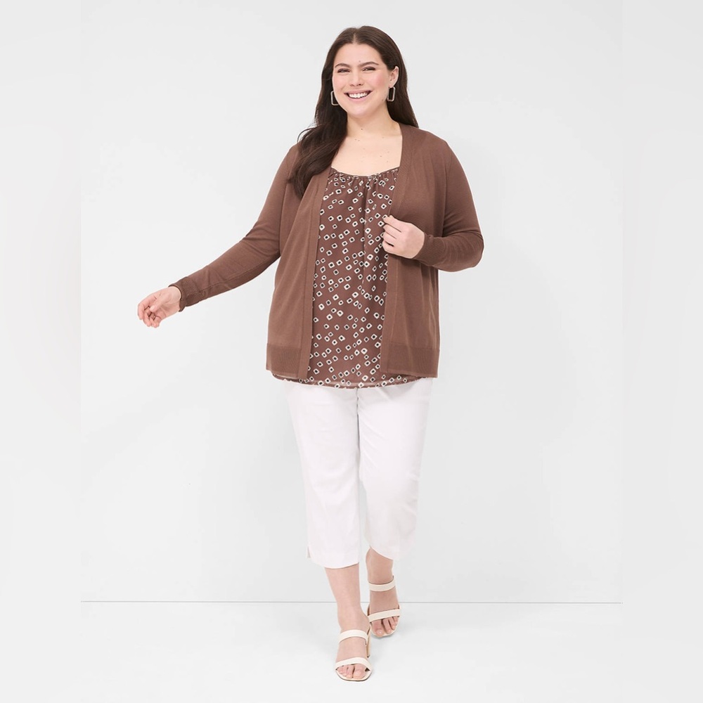 Lane Bryant Brown Modern Long-Sleeve Open-Front Cardigan 22/24 - 91